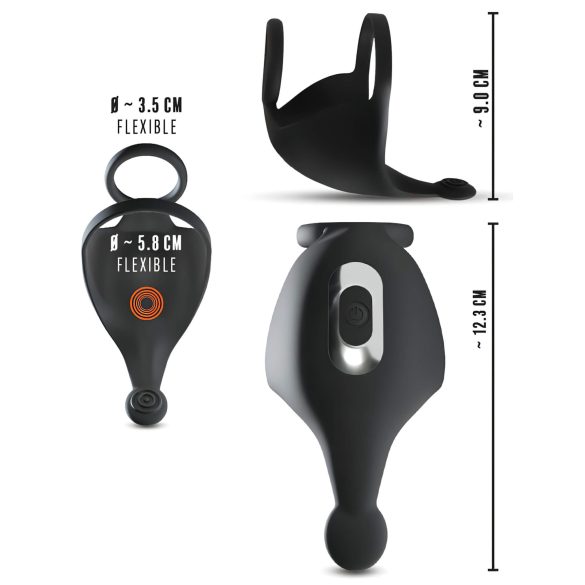 Rebel - oppladbar penis- og testikkelvibrator (svart)