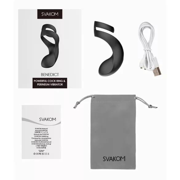 Svakom Benedict - svart vibrerende penisring med perineumstimulator