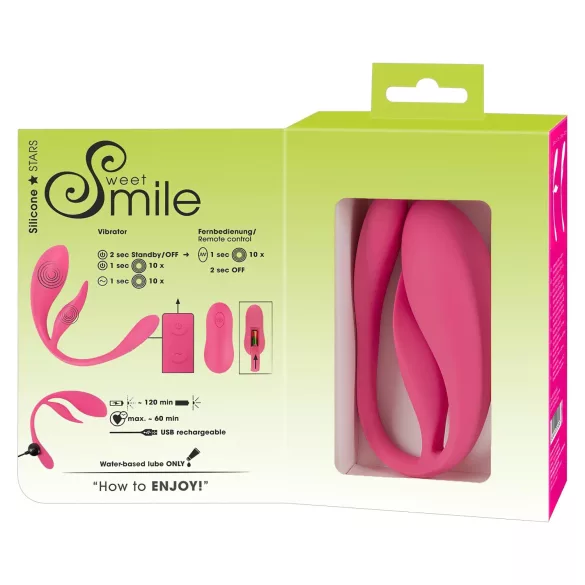 SMILE - bærbart, oppladbart vibrerende radiostyrt egg (rosa)
