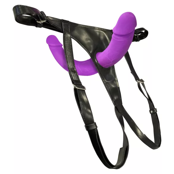 SMILE - dobbelt strap-on m/underkant (lilla-svart)