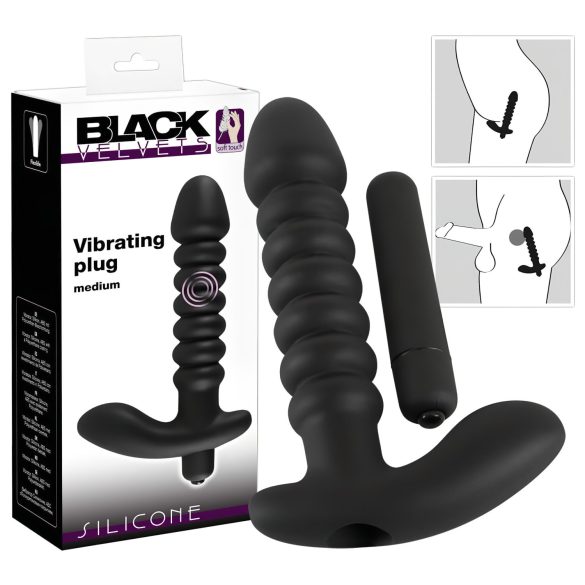 Svart Fløyel riflet vibrator - medium (svart)
