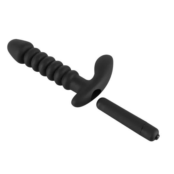 Svart Fløyel riflet vibrator - medium (svart)