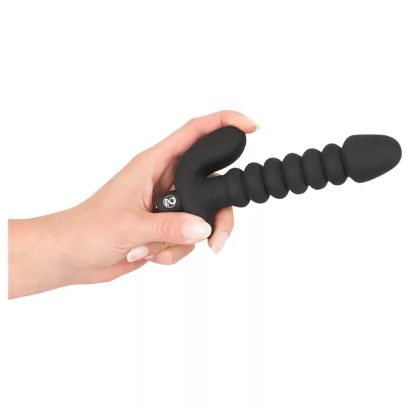 Svart Fløyel riflet vibrator - medium (svart)