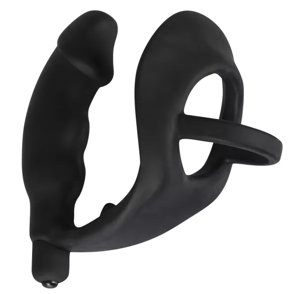 Svart Fløyel - Vibrator med peniskrans og analring (svart)