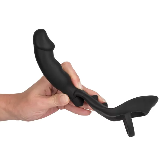 Svart Fløyel - Vibrator med peniskrans og analring (svart)