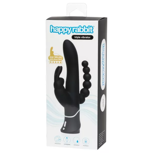 Happyrabbit Triple - oppladbar klitoris- og analvibrator (sort)