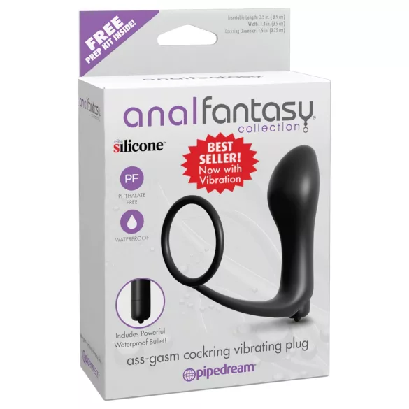 Analfantasy - fingeranalen vibrator med penisring (svart)