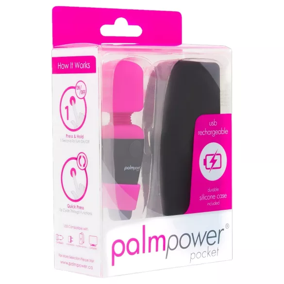 PalmPower Pocket Wand - mini massasjevibrator (rosa-svart)