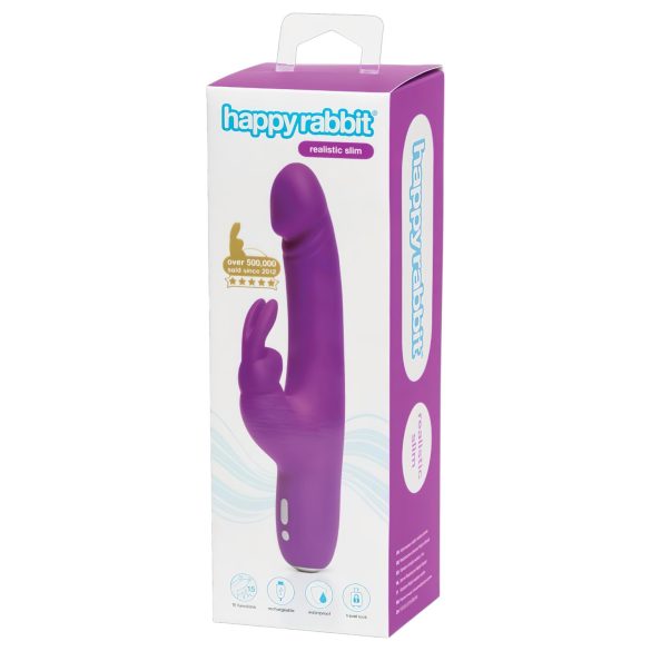 Happyrabbit Realistic Slim - oppladbar vibrator med klitorisarm (lilla)
