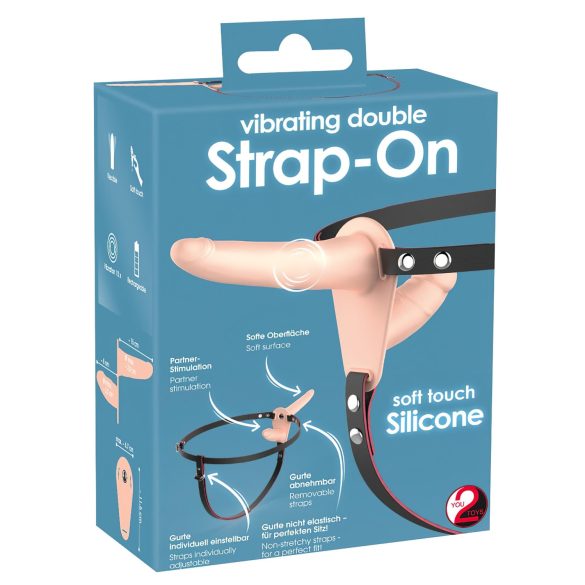 You2Toys - Strap-On - dobbel dildo med vibrasjoner (naturlig)