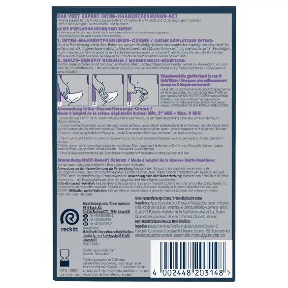 Veet - intim hårfjerningskrem og fuktighetsgivende skum for kvinner (2×50 ml)