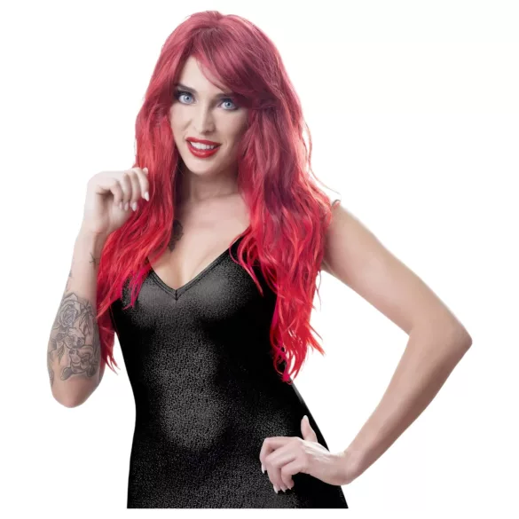 Cottelli - Lang, bølgete parykk med pannelugg (rød)