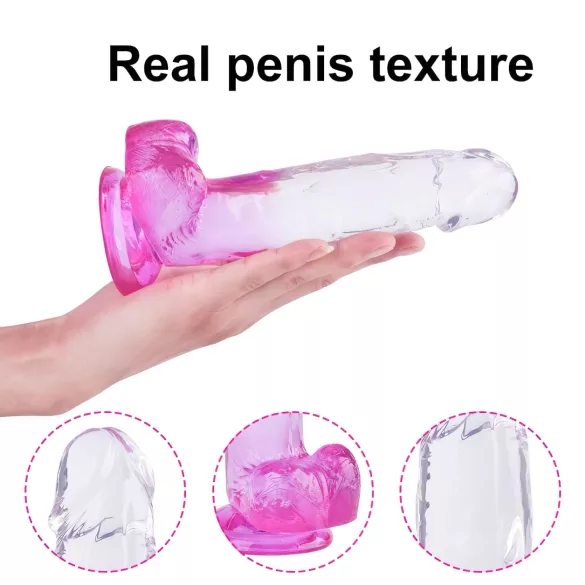 Sunfo - Sugeskop med testikler, dildo - 22cm (Gjennomsiktig-lilla)