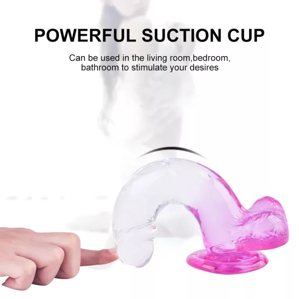 Sunfo - Sugeskop med testikler, dildo - 22cm (Gjennomsiktig-lilla)
