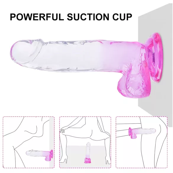 Sunfo - Sugeskop med testikler, dildo - 22cm (Gjennomsiktig-lilla)