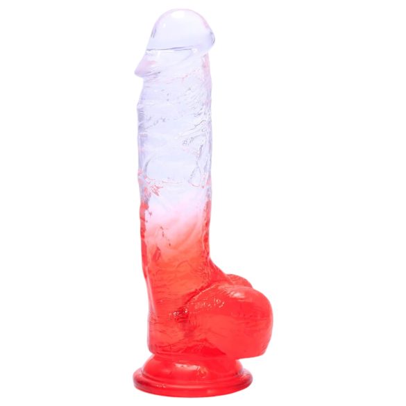 Sunfo - sugekopp dildo med testikler - 21 cm (gjennomsiktig rød)