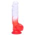 Sunfo - sugekopp dildo med testikler - 21 cm (gjennomsiktig rød)