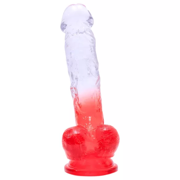 Sunfo - sugekopp dildo med testikler - 21 cm (gjennomsiktig rød)