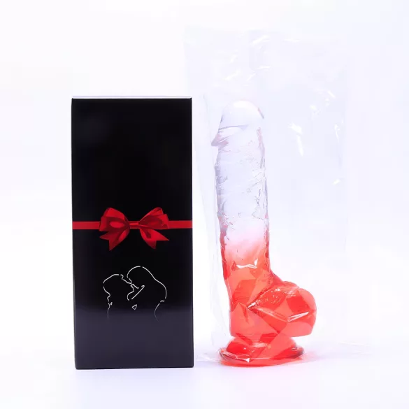 Sunfo - sugekopp dildo med testikler - 21 cm (gjennomsiktig rød)