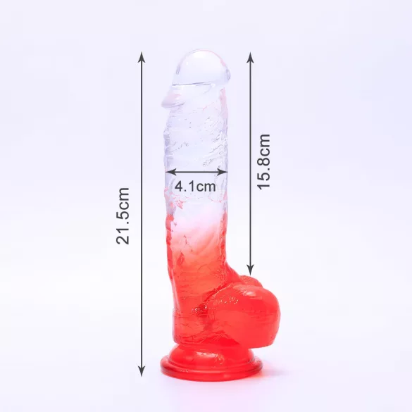 Sunfo - sugekopp dildo med testikler - 21 cm (gjennomsiktig rød)