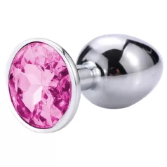 Sunfo - metall analplugg med rosa stein (sølv)