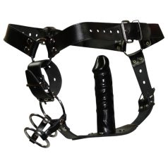 ZADO - Lær-tanga med dildo og 3 penisringer