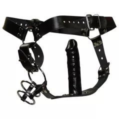 ZADO - Lær-tanga med dildo og 3 penisringer - L/XL