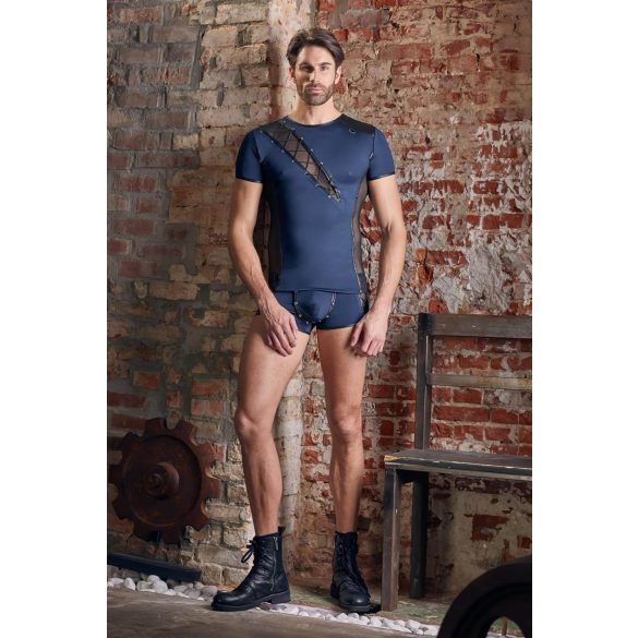 NEK - svart, blå og nettingdetaljer topp for menn - M