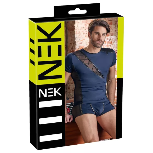 NEK - svart, blå og nettingdetaljer topp for menn - L