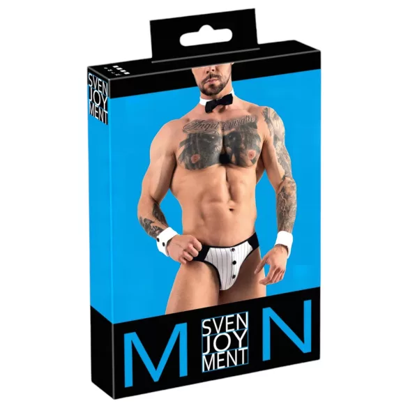 Svenjoyment - Herrer Servitør Tanga Kostymesett (Svart-Hvit) - XL