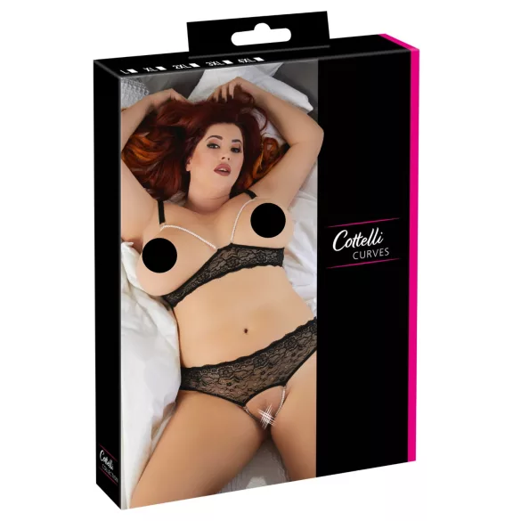 Cottelli Plus Size - perle-bh sett (svart)
