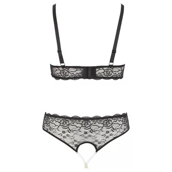 Cottelli Plus Size - perle-bh sett (svart)