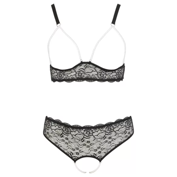 Cottelli Plus Size - perle-bh sett (svart)