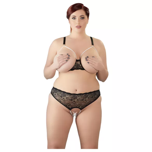 Cottelli Plus Size - perle-bh sett (svart) - 3XL