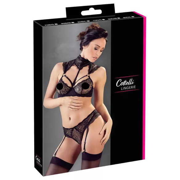 Cottelli - krage blonde BH-sett (svart) - 80B/M