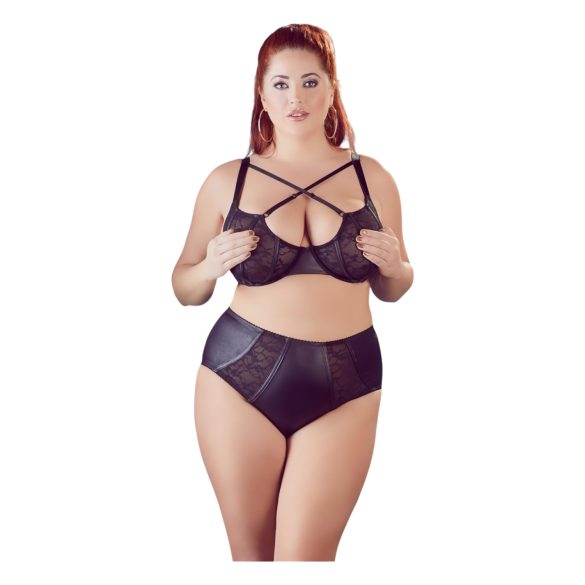 Cottelli Plus Size - Kryss-stroppet BH og truse (svart) - 85E/L
