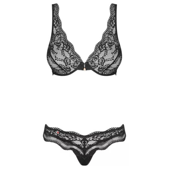 Obsessive Luvae - blomstrende, strassbelagt BH-sett (svart) - L/XL