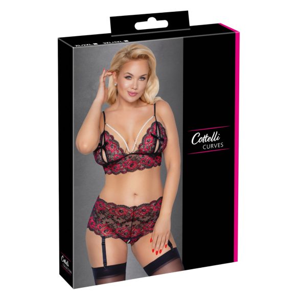Cottelli Curves - blomstrete, åpent bh-sett (svart)