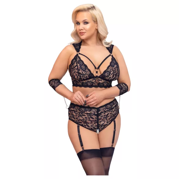 Cottelli Bondage Plus Size - sexy blonde BH-sett (svart)