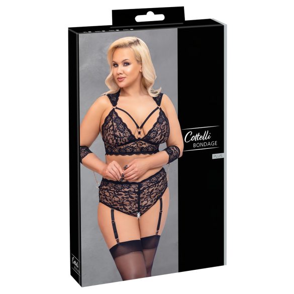 Cottelli Bondage Plus Size - sexy blonde BH-sett (svart) - 3XL