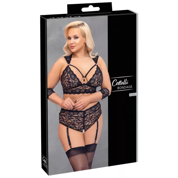Cottelli Bondage Plus Size - sexy blonde BH-sett (svart) - 4XL