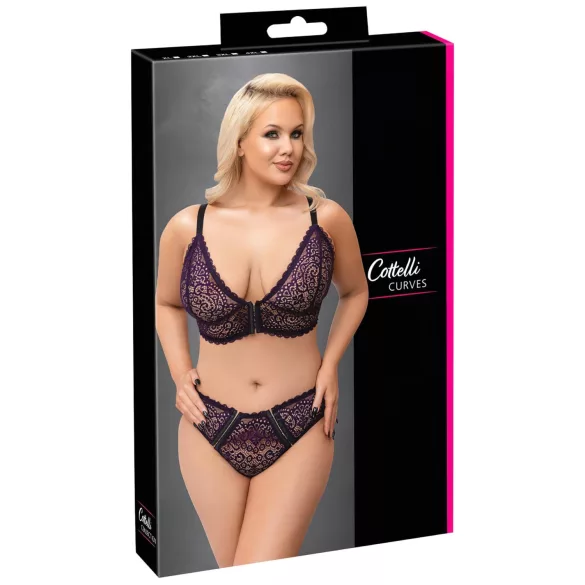 Cottelli Plus Size - Gjennomsiktig mønstret bh-sett (lilla)