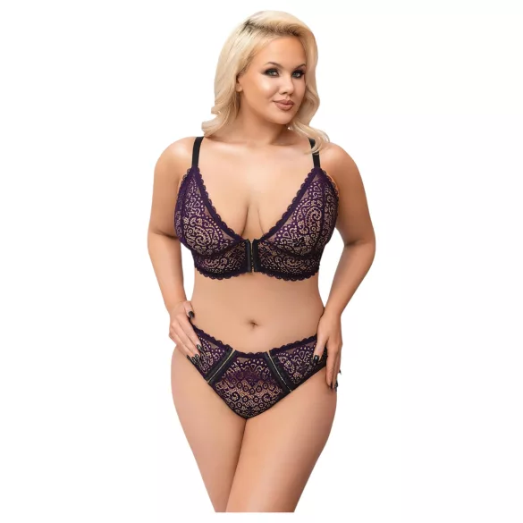 Cottelli Plus Size - Gjennomsiktig mønstret bh-sett (lilla)