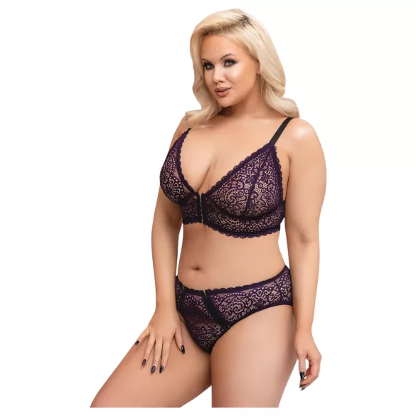 Cottelli Plus Size - Gjennomsiktig mønstret bh-sett (lilla)