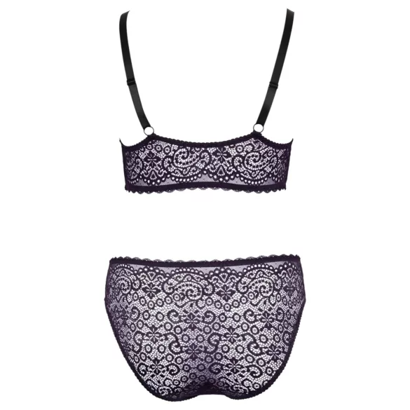 Cottelli Plus Size - Gjennomsiktig mønstret bh-sett (lilla)