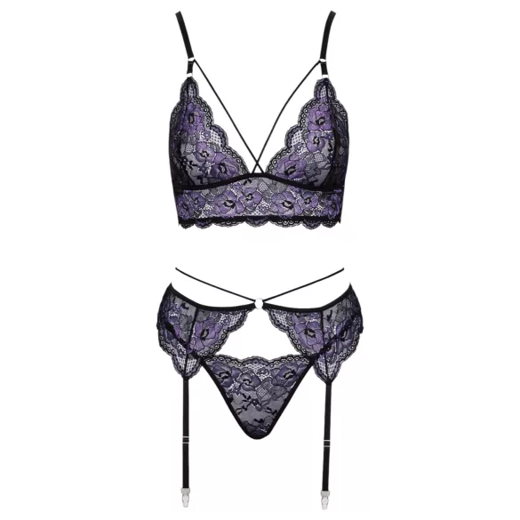 Cottelli - 3-delt blondesett (sort-lilla) - XL