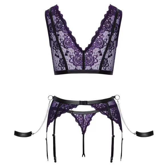 Cottelli Bondage - undertøysett og håndjern (svart-lilla) - XL