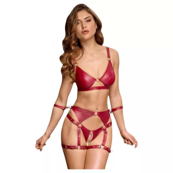 Cottelli Bondage - skinnende bh-sett og håndjern (rød)