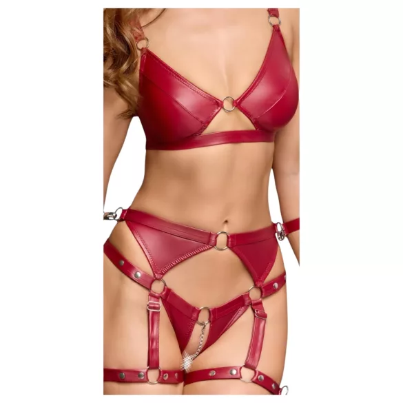 Cottelli Bondage - skinnende bh-sett og håndjern (rød) - M