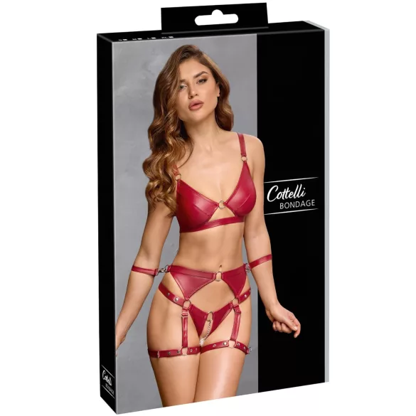 Cottelli Bondage - skinnende bh-sett og håndjern (rød) - M